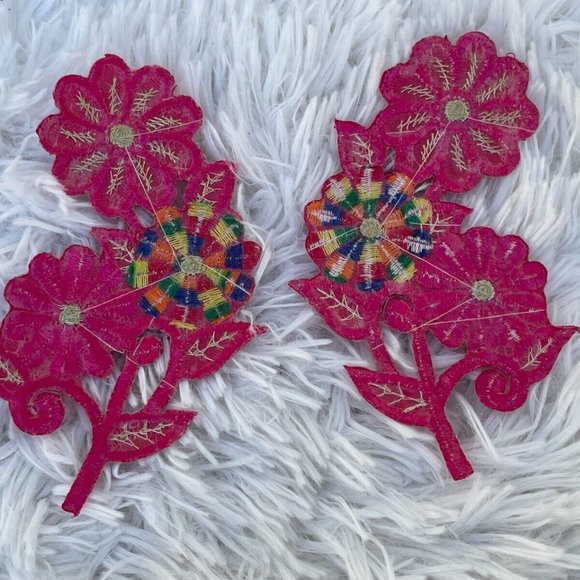 Iron On Patches Deep Pink Flower Patches for Craft Clothes Accessory lot of 2 - Picture 6 of 10